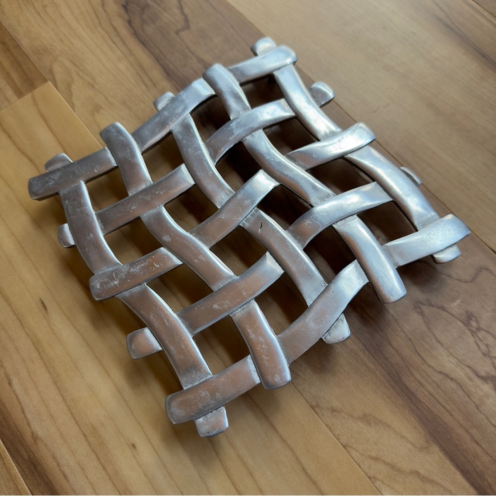 MCM Copco Silver Basket Weave Wave Trivet geometric modernist abstract